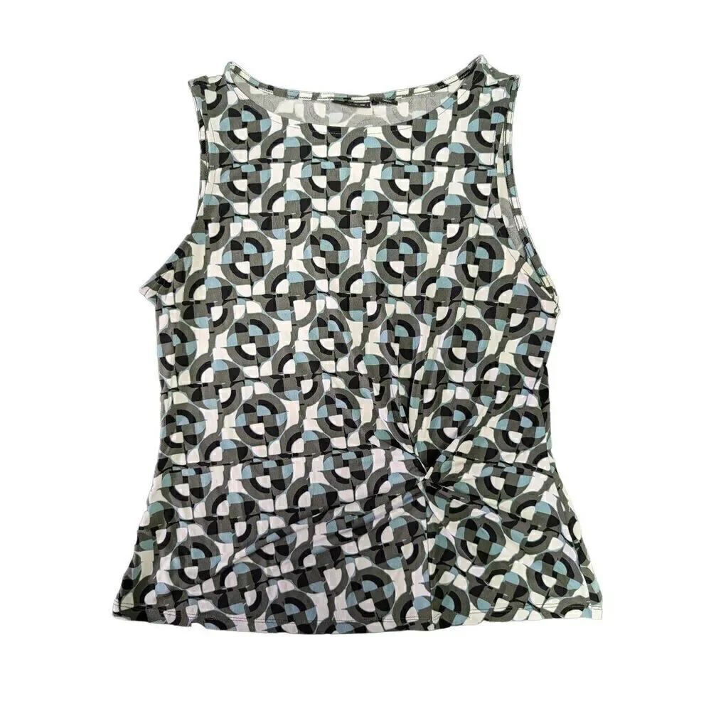 Tahari Geometric Print Sleeveless Blouse Women's L
